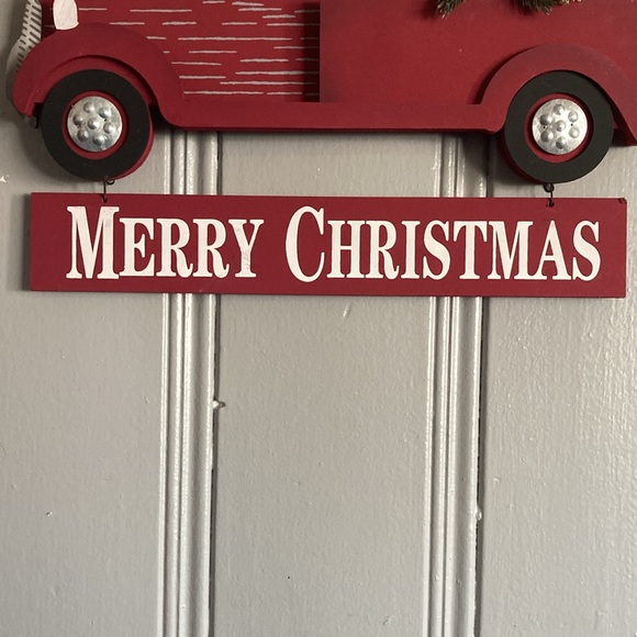 NWT- Red Farmtruck- Merry Christmas Wooden Decor Sign w/ Bottle Brush Trees 🌲 - Picture 6 of 17